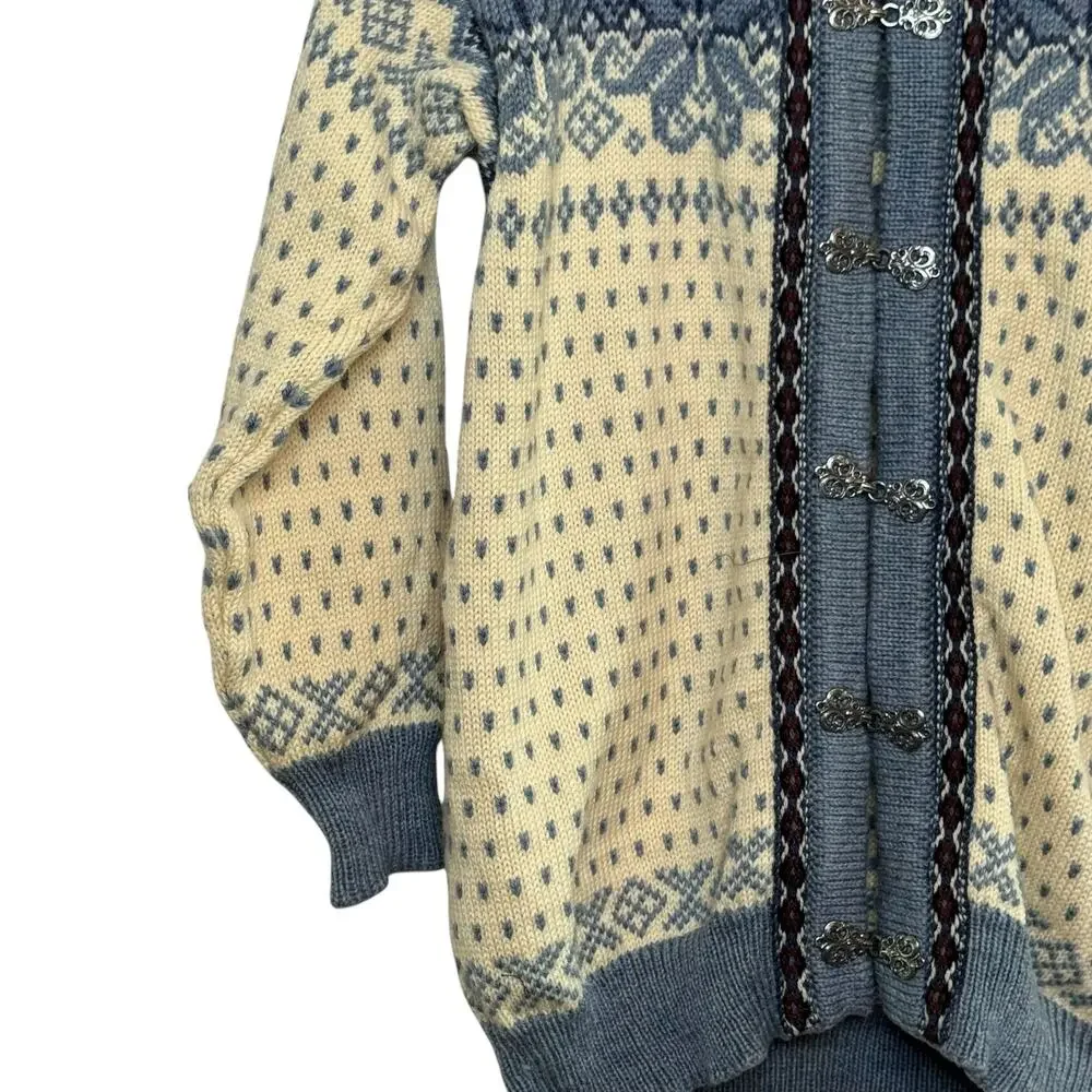 Dale of Norway Pure Wool Nordic Pewter Clasp Fair Isle Cardigan Sweater M/50